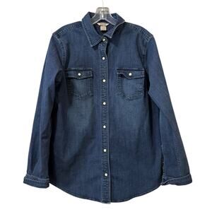 Duluth Trading Women‎ Size Large Blue Denim Pearl Snap Western Country Cowgirl